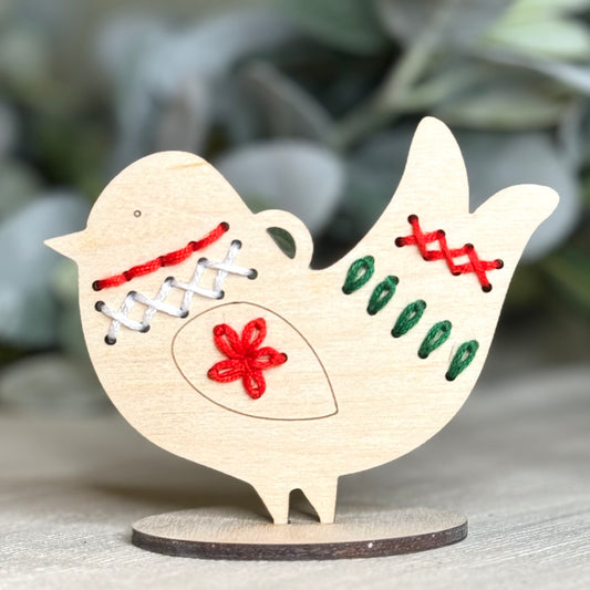 Wood Embroidery Ornament Bird