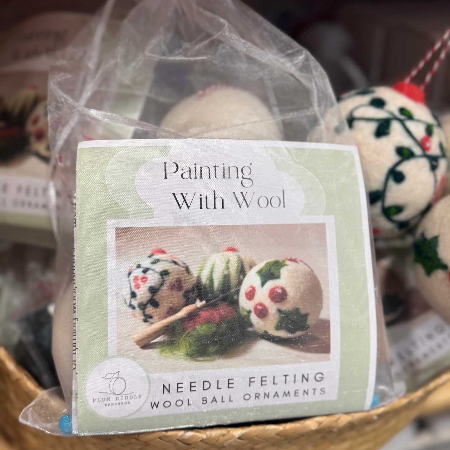 Painting with Wool Needle Felted Ornaments 3 pack