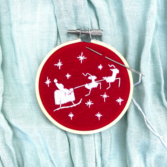 Santa's Sleigh Ornament Hand Embroidery Kit