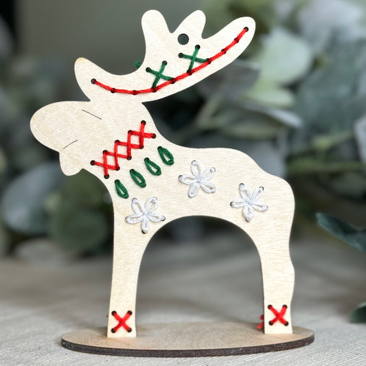 Wood Embroidery Ornament Moose