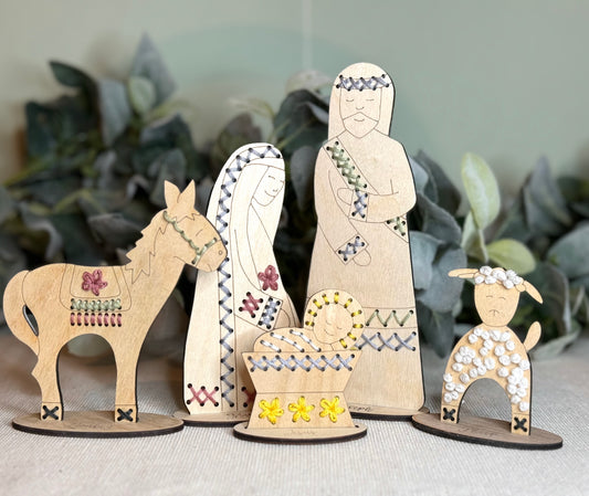 Wood Embroidery Nativity Set