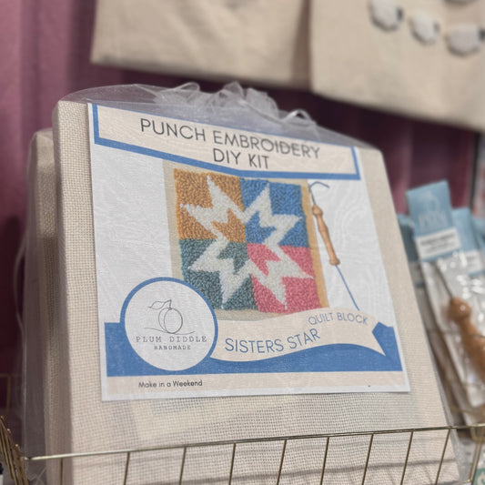 Sisters Star Quilt Block Pastels DIY Punch Embroidery Kit