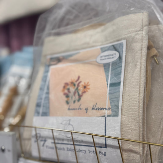 Bunch of Blossoms Tote Bag Floss Punch Embroidery Kit
