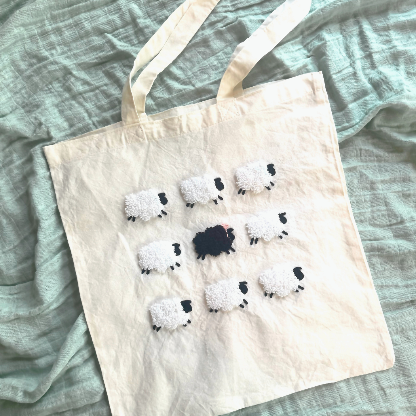 Baa Baa Black Sheep Tote Bag Floss Punch Embroidery Kit