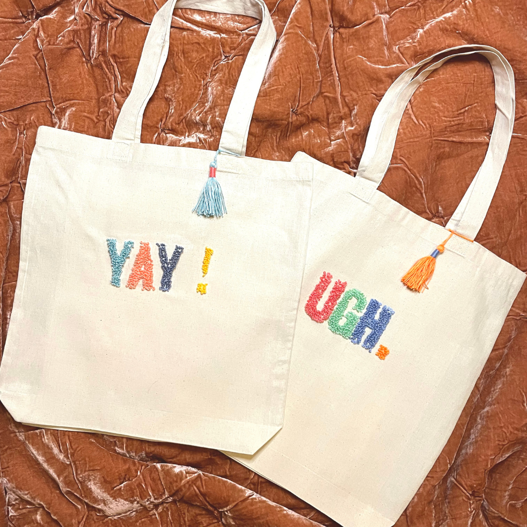 Yay/Ugh Tote Bag Floss Punch Embroidery Kit